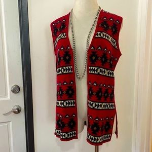 A.K.F Knitted Geometric Print Red and Black Vest